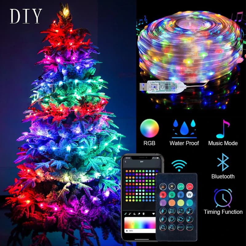 WS2812B Usb Led String Light Controller app intelligente Albero di Natale fai da te Ghirlanda RGB Luci leggiadramente indirizzabili DC 5V