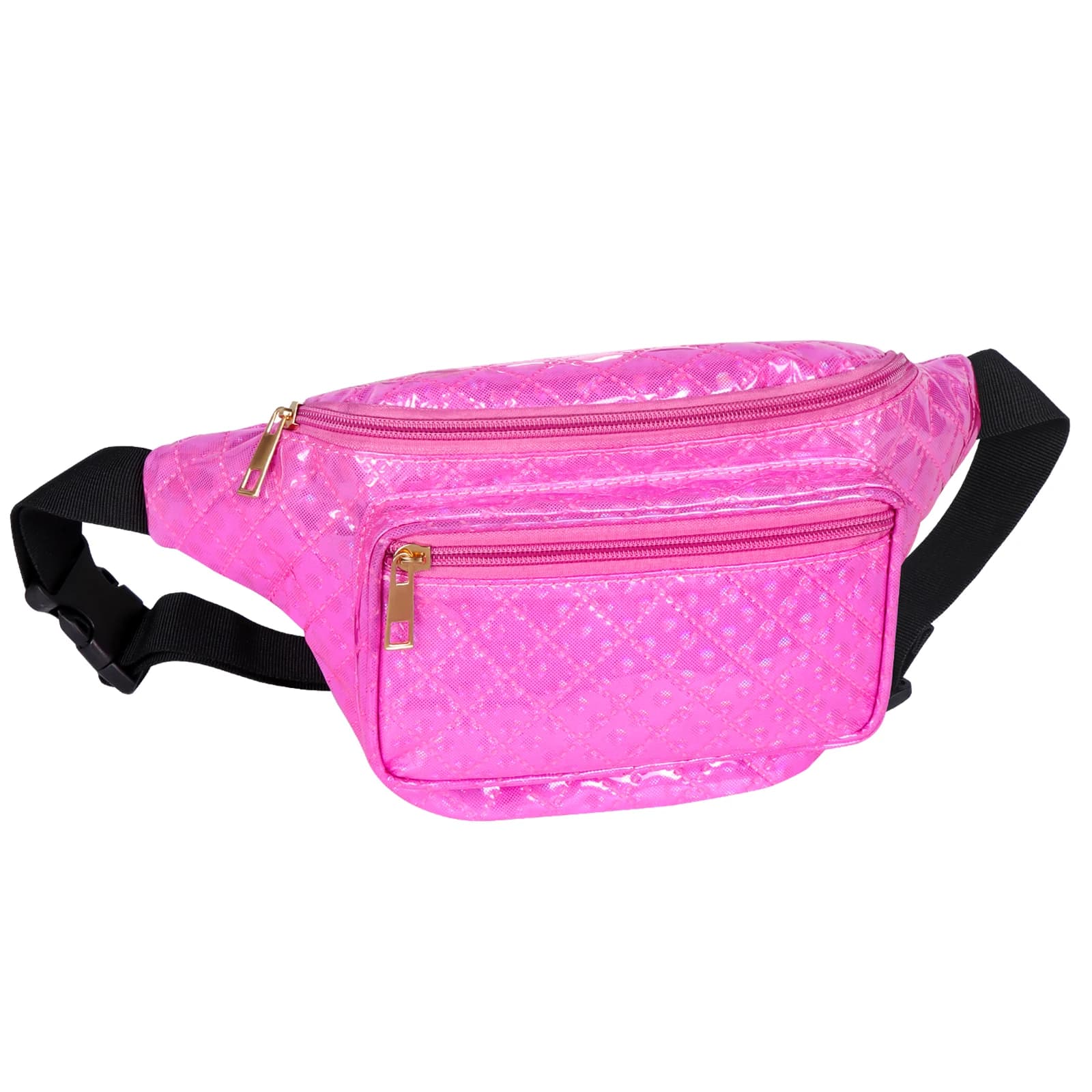 Marsupio trapuntato olografico effetto diamante con cintura regolabile, multi-scomparto, borsa a tracolla sportiva casual, disponibile in vari colori