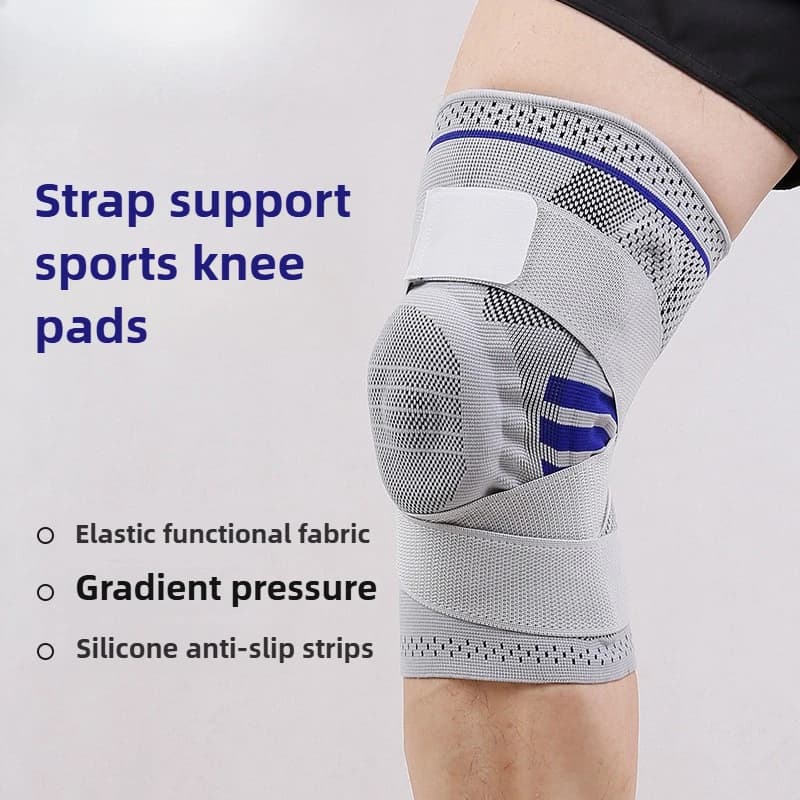 Strap Support Sports Knee Brace with Silicone Shock Absorption, Anti-slip Protection, Automatic Tightening Sports Gear for Knees