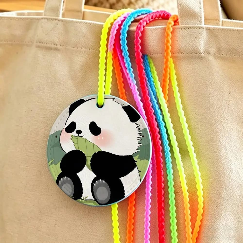 Etichetta per bagagli in pelle con nome e indirizzo, a forma di panda divertente, con catena, adatta per borse da viaggio, zaini, borse da lavoro e cinturini identificativi.