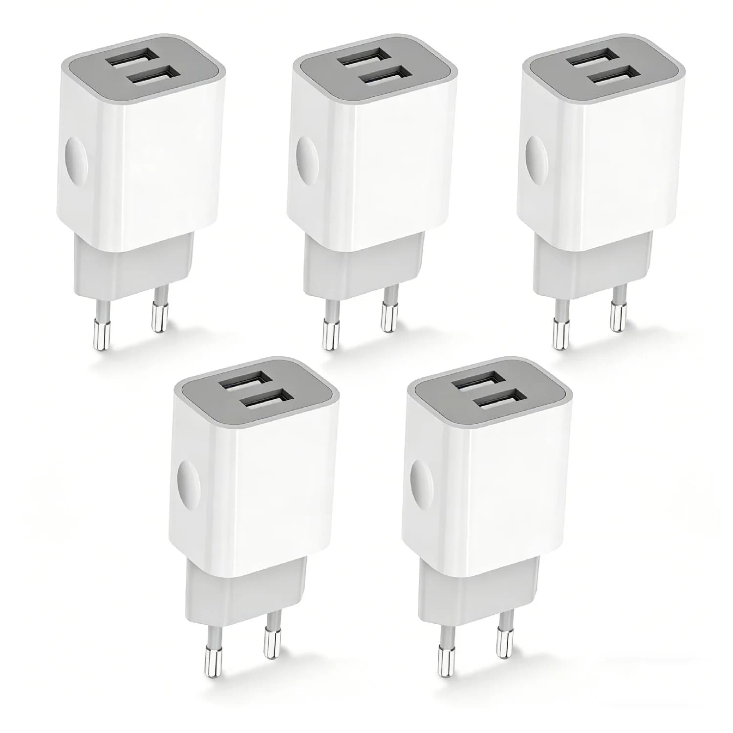 USB Charger, 5V 2A/10W Universal Wall Charger Head with 2 USB Ports - USB Plug, Current Adapter Base