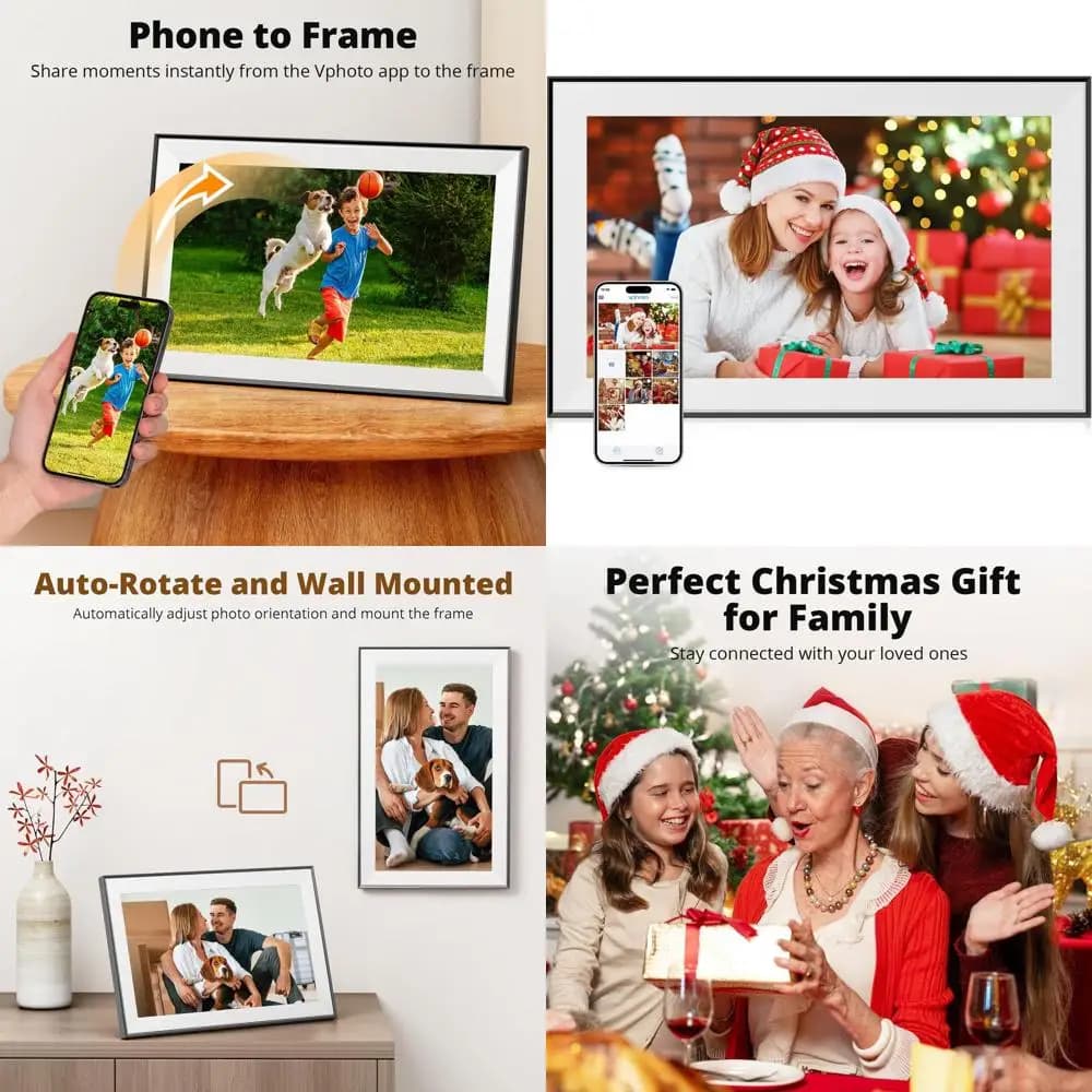 16 Cornice per foto digitali WiFi, FHD 1080P, archiviazione da 32 GB, touchscreen, rotazione automatica, condivisione multimediale istantaneamente, regalo ideale per la mamma