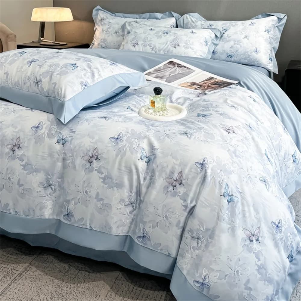 Set duvet printed with luxury flowers Set silk satin duvet Lenzuolo Federa Queen/King Size Set of soft and silky bedding