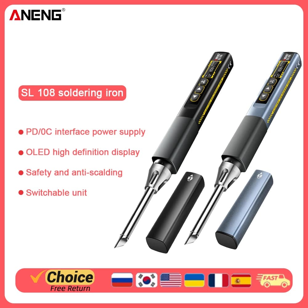 ANENG SL108 96W Smart Soldering Iron, PD/QC Fast Heating, Adjustable Temp 200-450°C, Portable Welding Station