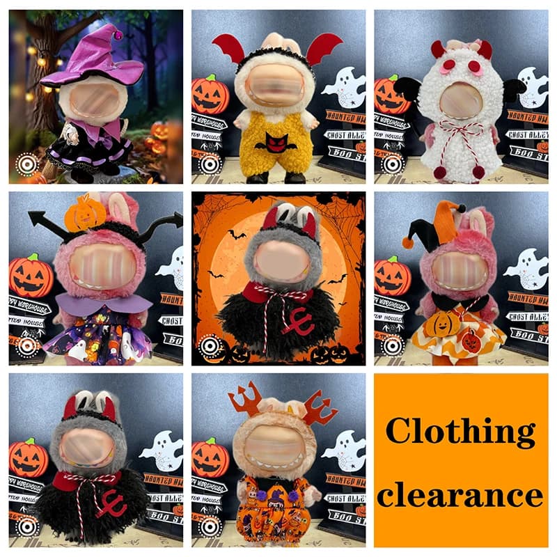 Vestiti per bambole per Labu Costumi di Halloween Vestito V1 V2 V3 17 cm Bambole Sedute Accessori Abbigliamento Regalo per bambini Maglione Cappello Borsa Set