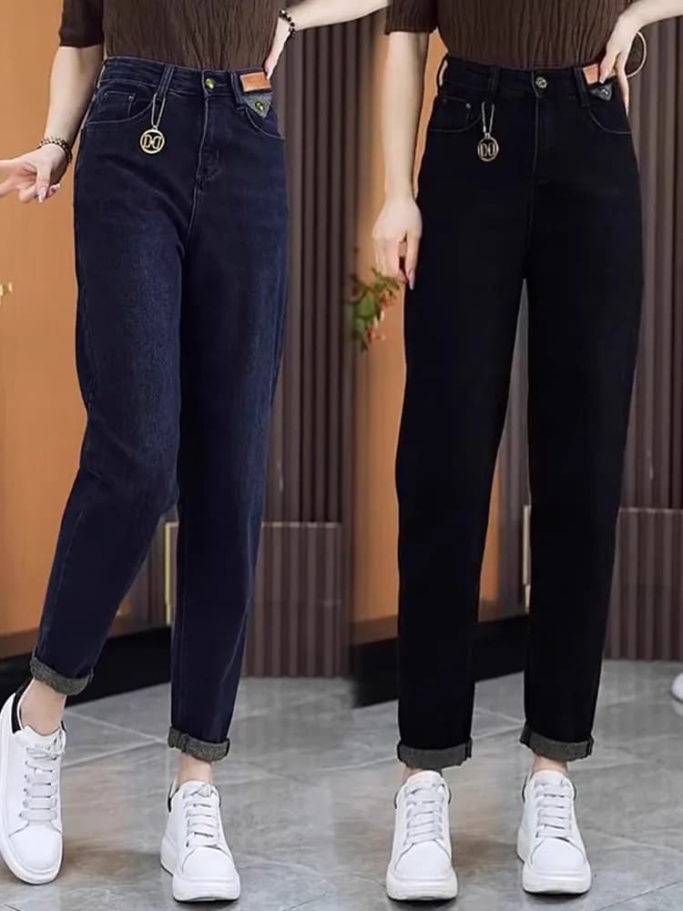 Jeans Harlan a Vita Alta Neri da Donna Taglie Forti, alla Moda, Larghi, Modellanti, per Primavera Autunno, Casual, Resistenti, in Cotone Elasticizzato