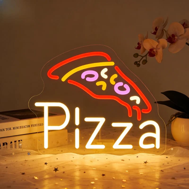 Insegna al Neon LED a Forma di Pizza Fatta in Casa con Topping Colorati per Cucina, Bar, Caffè, Decorazione Domestica, Illuminazione Romantica, Regalo, Arte da Parete