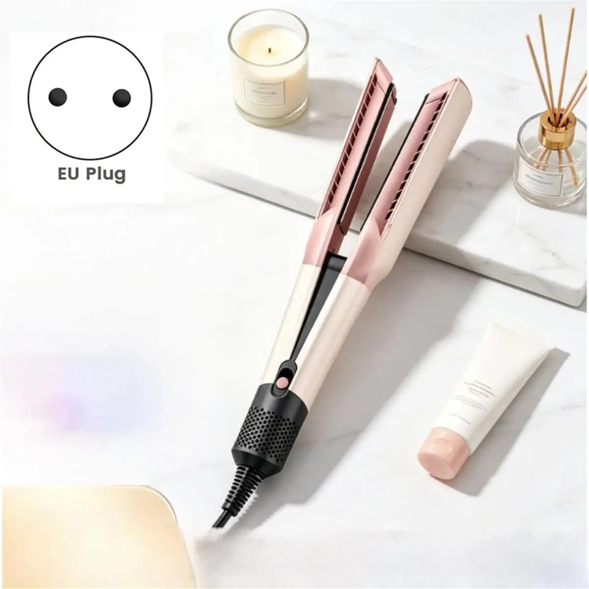 [HIHI] Negative Ion 2 in 1 Hair Dryer Flat Iron Dual Heat Styler for Quick Drying Straightening Travel Friendly Use A EU Plug