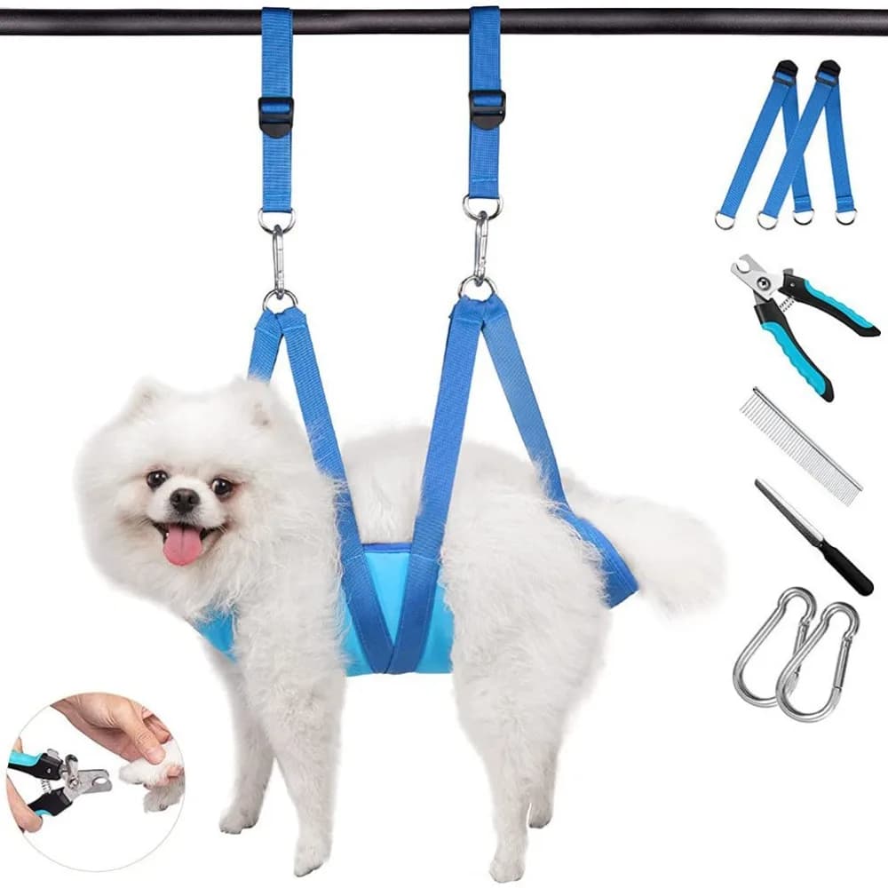Dog Grooming Hammock Sling Kit Adjustable Pet Hanging Harness for Small Dogs Cats Nail Trimming Bathing Grooming Assist Tool