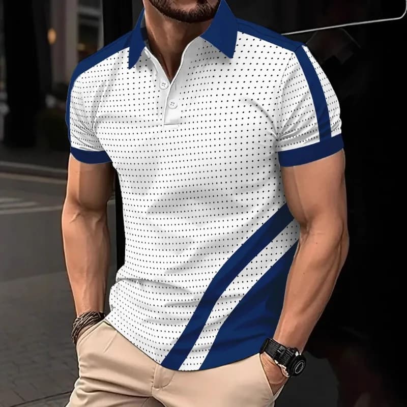 Polo da uomo a maniche corte con stampa a pois, casual, sportiva, estiva, alla moda.