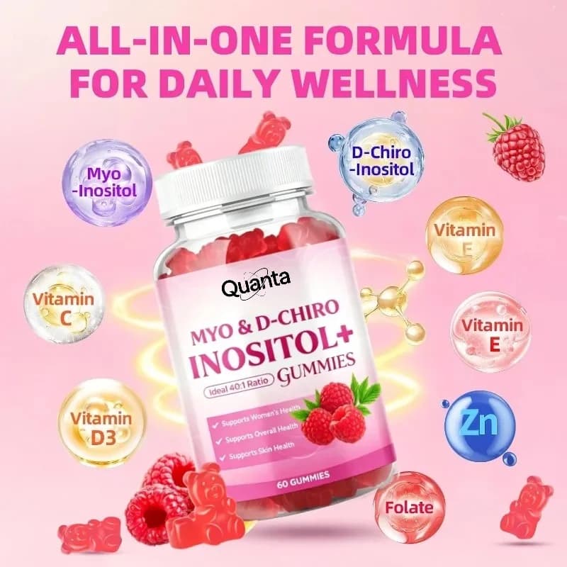 Myo Inositol and D-Chiro Inositol Gummies, Ideal 40:1 Ratio Supplements, Containing Vitamin D3 60 Gummies