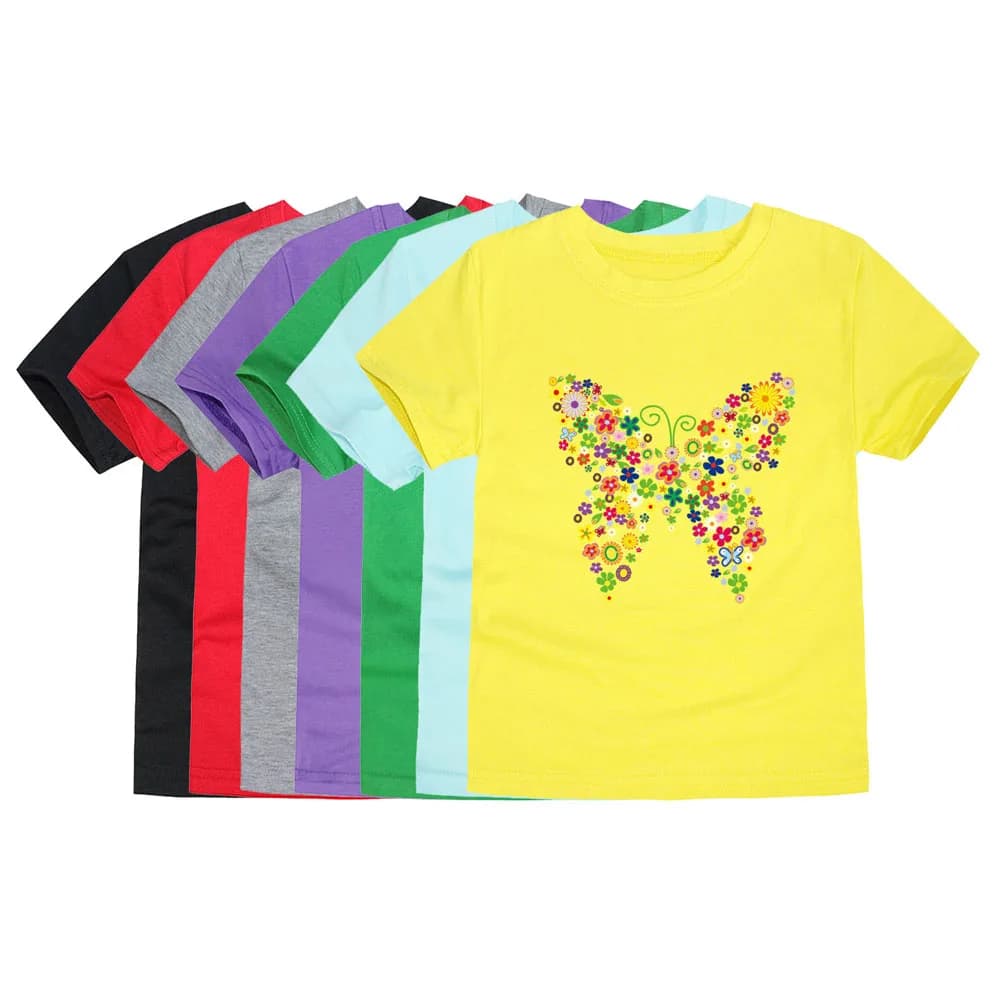 Vestiti per ragazze da 2 a 3 4 5 6 7 8 9 10 11 12 13 14 anni 100% cotone 2024 magliette estive magliette floreali a farfalla gialla top