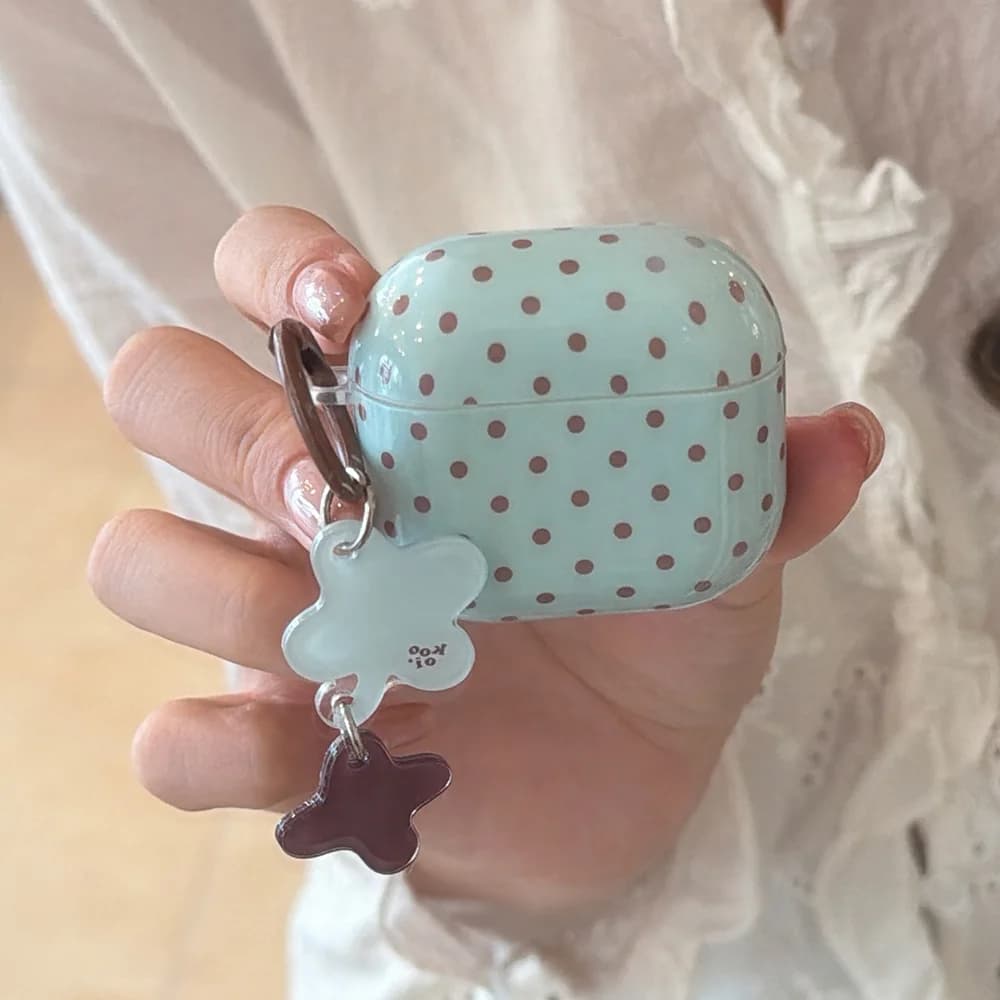 Mint Green Earphone Case For AirPods 4 Brown Polka Dots Cute Protection Cover For AirPods Pro 3 2 1 Shockproof Dustproof Cases