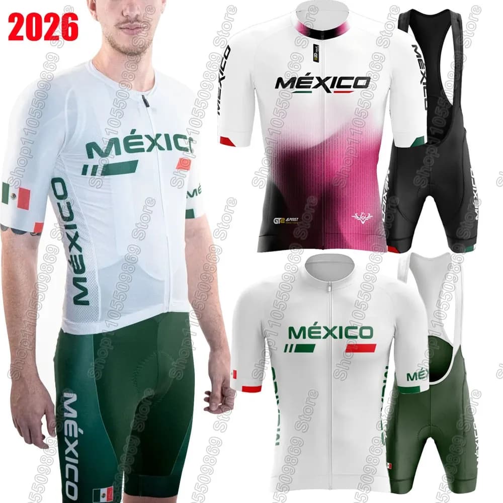 Mexico National Team 2026 Cycling Jersey Set Mexican Bicycle Clothing Road Bike Shirts Suit Bicycle Bib Shorts MTB Ropa Maillot
