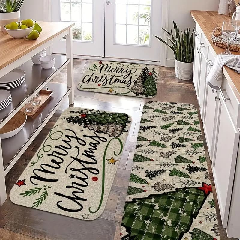 VIKAMA Christmas Tree Floor Mat Merry Christmas Happy New Year Non Slip Doormat Kitchen Entryway Holiday Home Decor