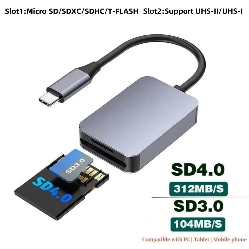 Lettore di schede USB C UHS-II Lettore di schede SD 4.0 Fino a 312 MB/s Lettore di schede SD TF Lettore di schede di memoria Micro SD per telefono portatile MacBook