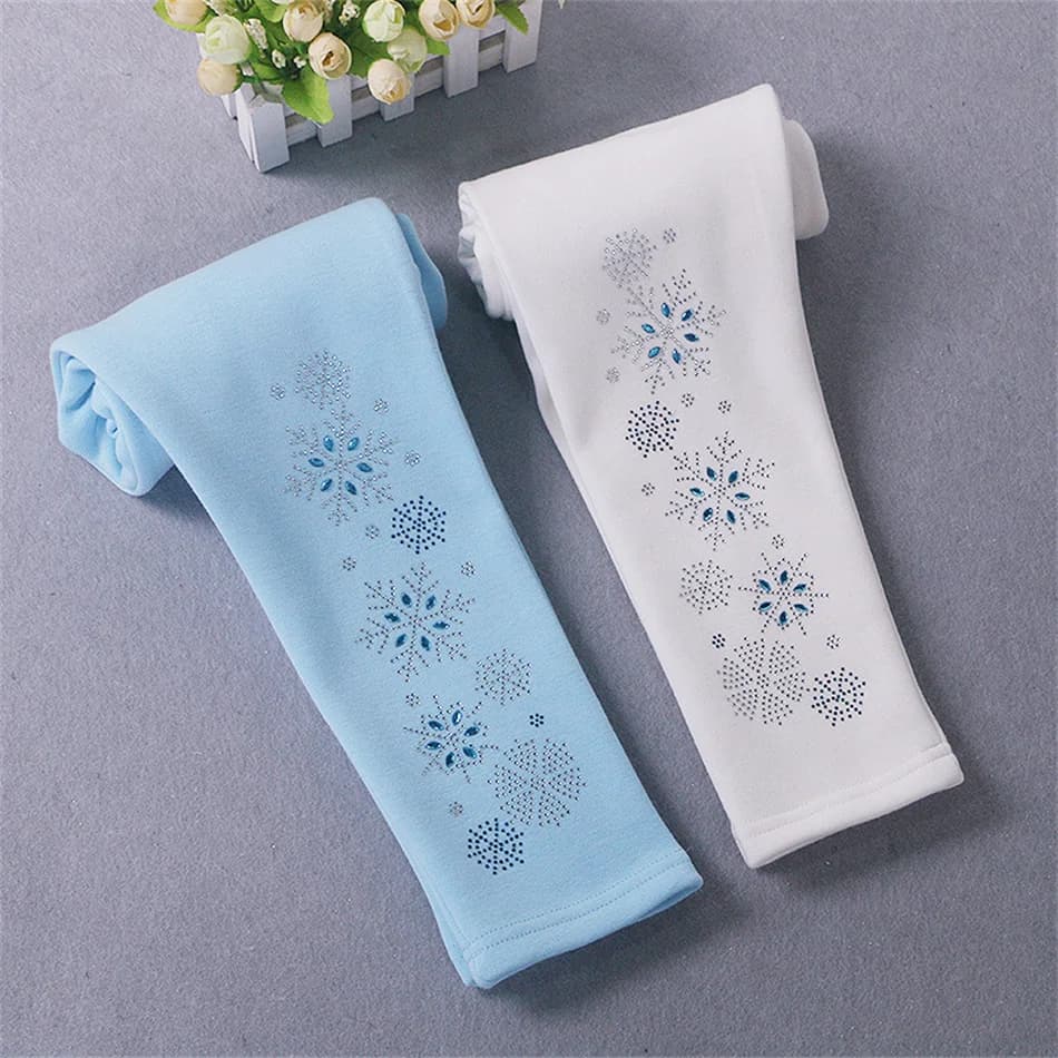 Autunno Inverno Ragazze Velluto solido Addensare Pantaloni Bambini Fiocco di neve Leggings sottili Bambini Neve Fiore di ghiaccio Pantaloni caldi in cotone