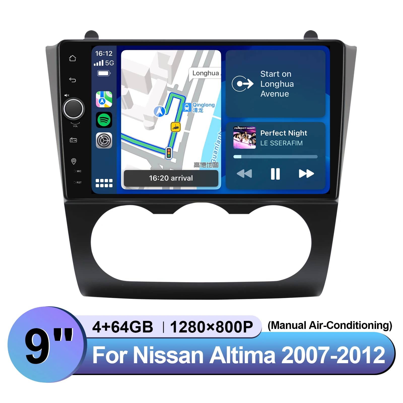 JOYING 9 Pollici Aftermarket In-Dash Sistema di Navigazione GPS Auto Stereo Radio Carplay Per Nissan Altima 2007-2012 Con Mannual AC