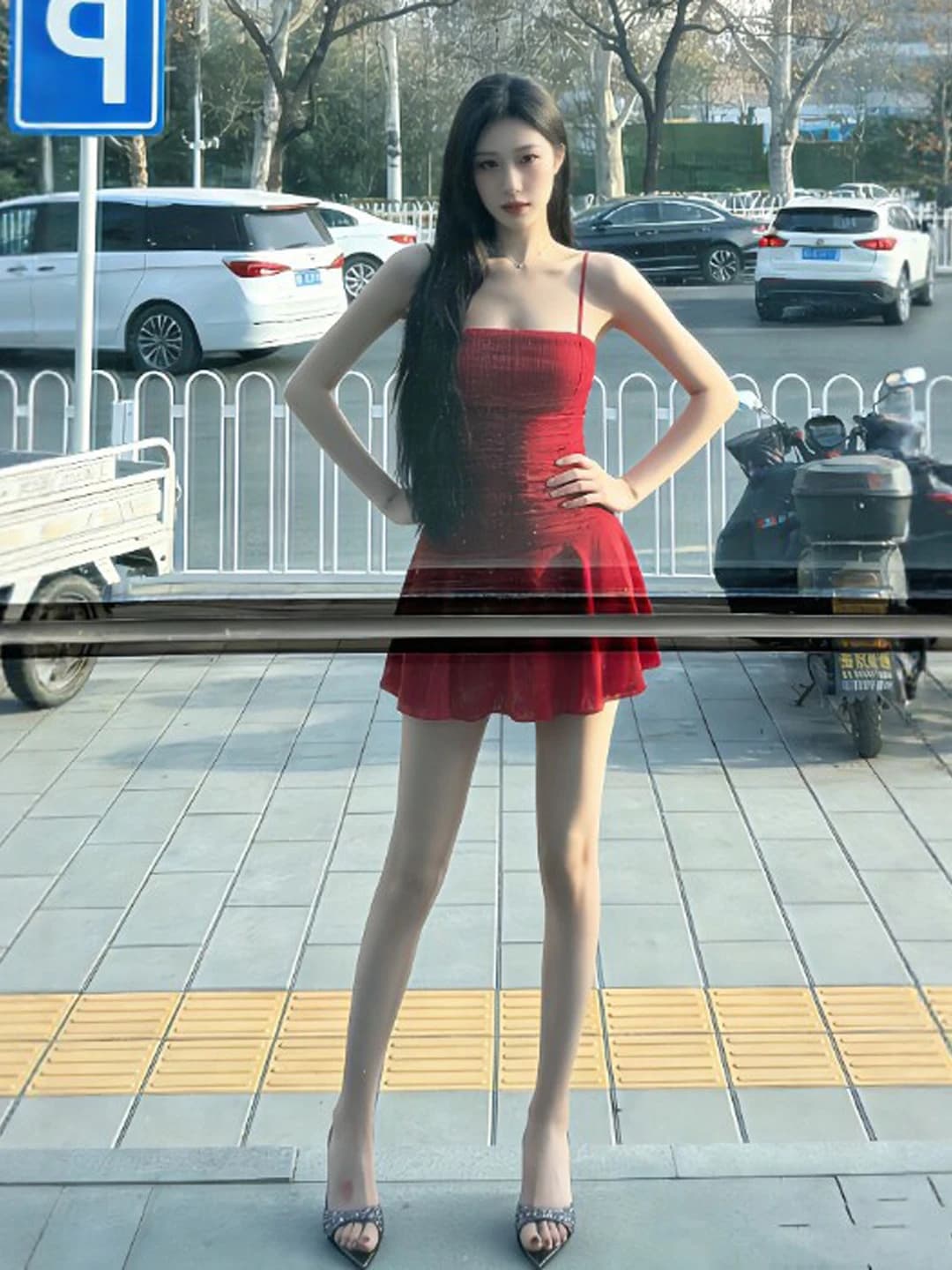 Elegante Abito Rosso con Cintura, Splendidamente Lavorato, Moda Estiva, Abbigliamento Femminile, Tessuto Morbido in Poliestere, Senza Maniche, Modello a H