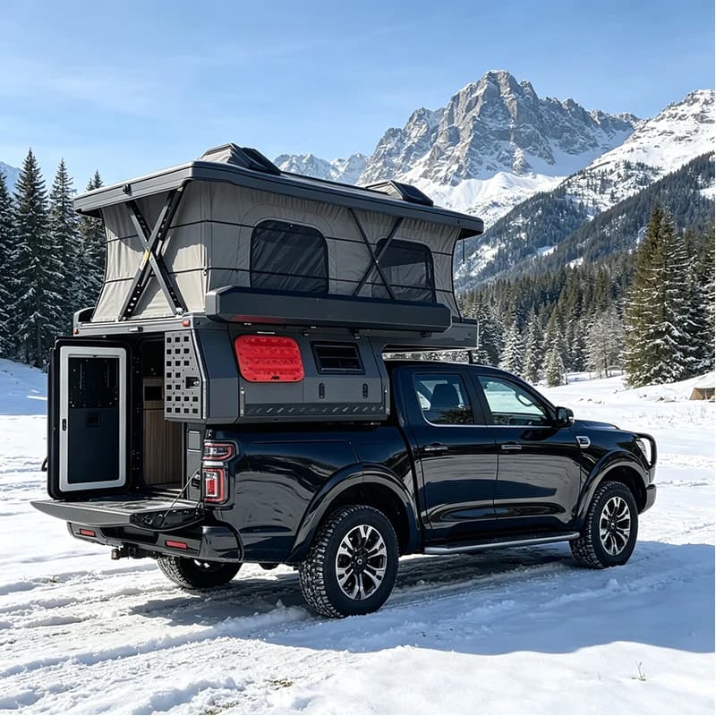 Off Road Slide In Truck Camper Hard Shell Lift Roof Camping Pod Waterproof Canvas Tent Aluminum Frame For 4x4 Wilderness Trips