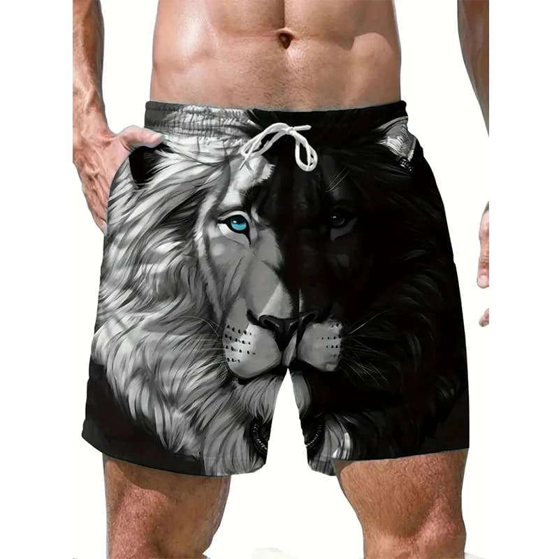 Pantaloncini Sportivi da Uomo Estivi 2026 Modello Fierce Tiger con Stampa 3D per Sport all'Aperto - Pantaloncini Sportivi con Elastico in Vita a Rapido Asciugamento