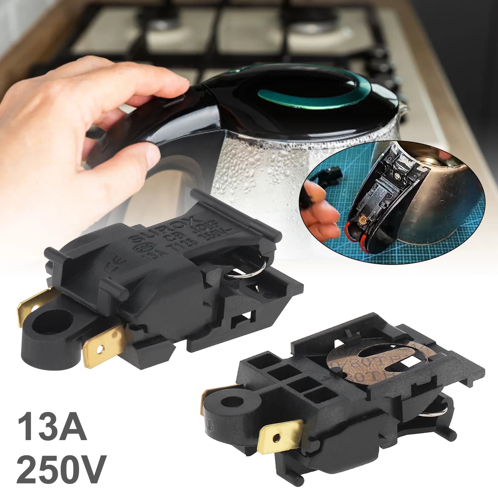 2pcs 13A Automatic Power Off Electric Kettle Switch Temperature Thermostat Control, Automatic Power Off Switch Electric Tool