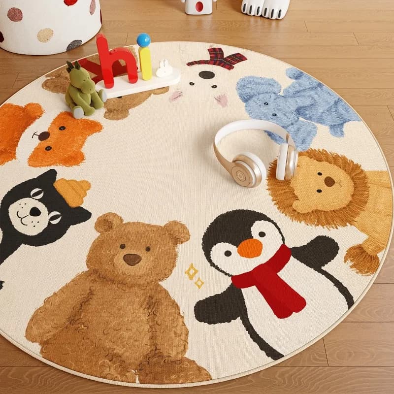 Rolling Carpet with Animal Patterns Cartoon, Bear, Penguin, Leo, Decorating Carin for Bedroom, Anti-slip Mat for Games Room and Bedroom