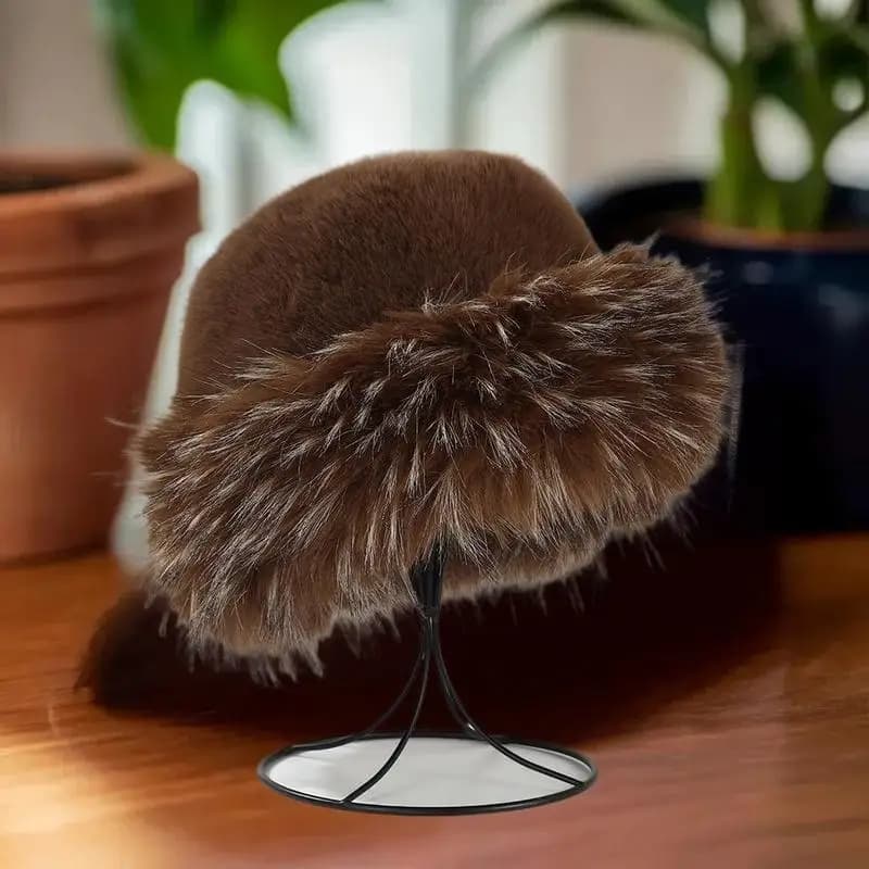 Cappello da Pescatore Invernale in Peluche per Donne, Berretto Spesso e Soffice con Protezione per le Orecchie, Antivento e Caldo, Stile Panama