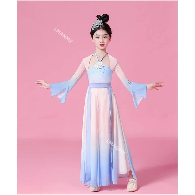 2026 Chinese costume hanfu new children's classical stage costumes umbrella dance ethnic girls Yangko clothing fan SKKH1
