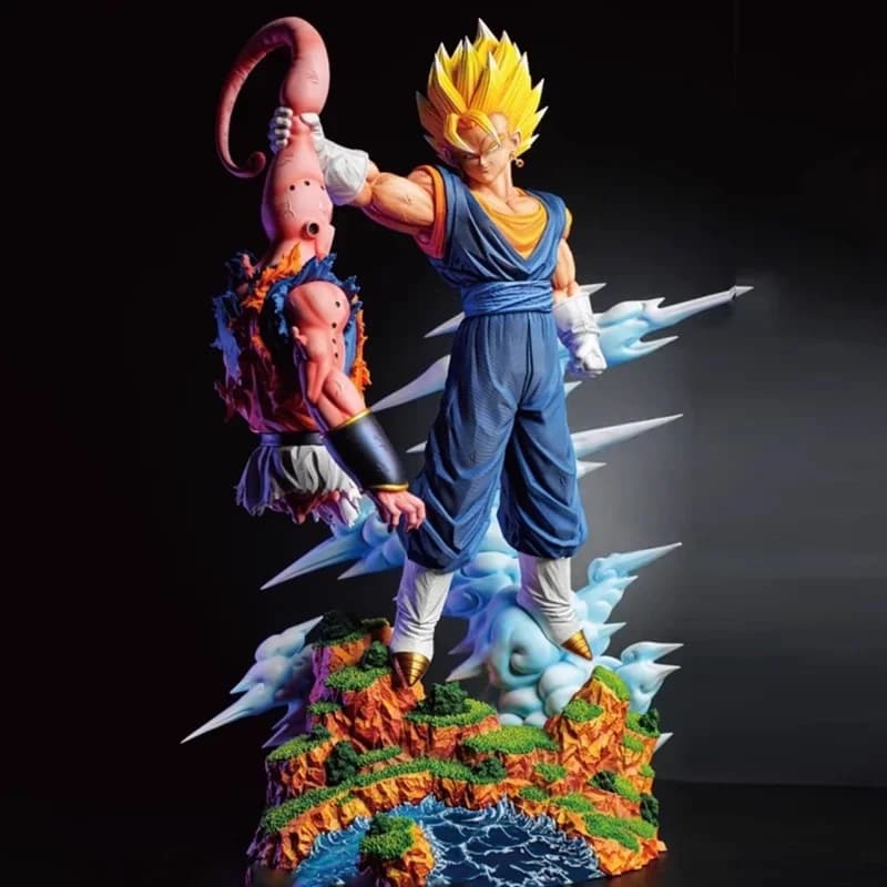 Dragon Ball 32cm Action Figure Son Goku Vs Majin Buu Large Size Double Head Collectible Toy Gift for Fans Decorative GK Model