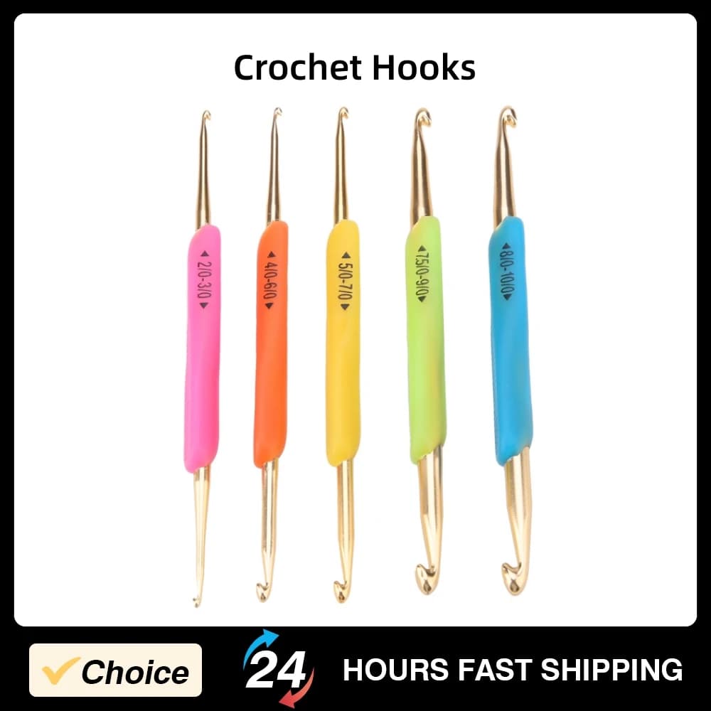 Double Hook Crochet Hook Double Hook Crochet Hook Set Soft Rubber Handle Aluminum Knitting Needle Set (Color Random)