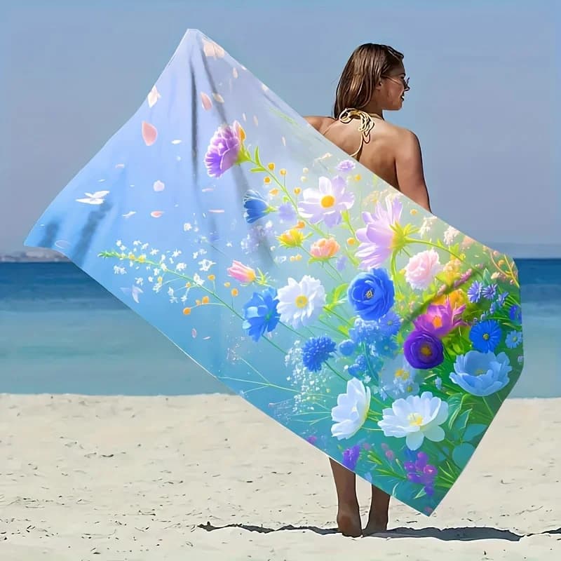 Asciugamano da spiaggia vintage con motivo floreale, adatto per spiaggia, bagno, viaggi in campeggio, yoga, fitness, asciugamano da spiaggia multiuso