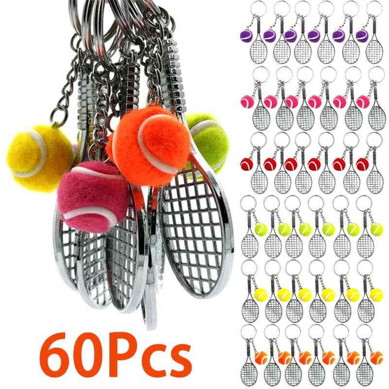 60 pezzi I Love Tennis Player Portachiavi Mini pallina da tennis Portachiavi per ragazza Ciondoli sportivi Accessori per gioielli da donna Regali pendenti Moda