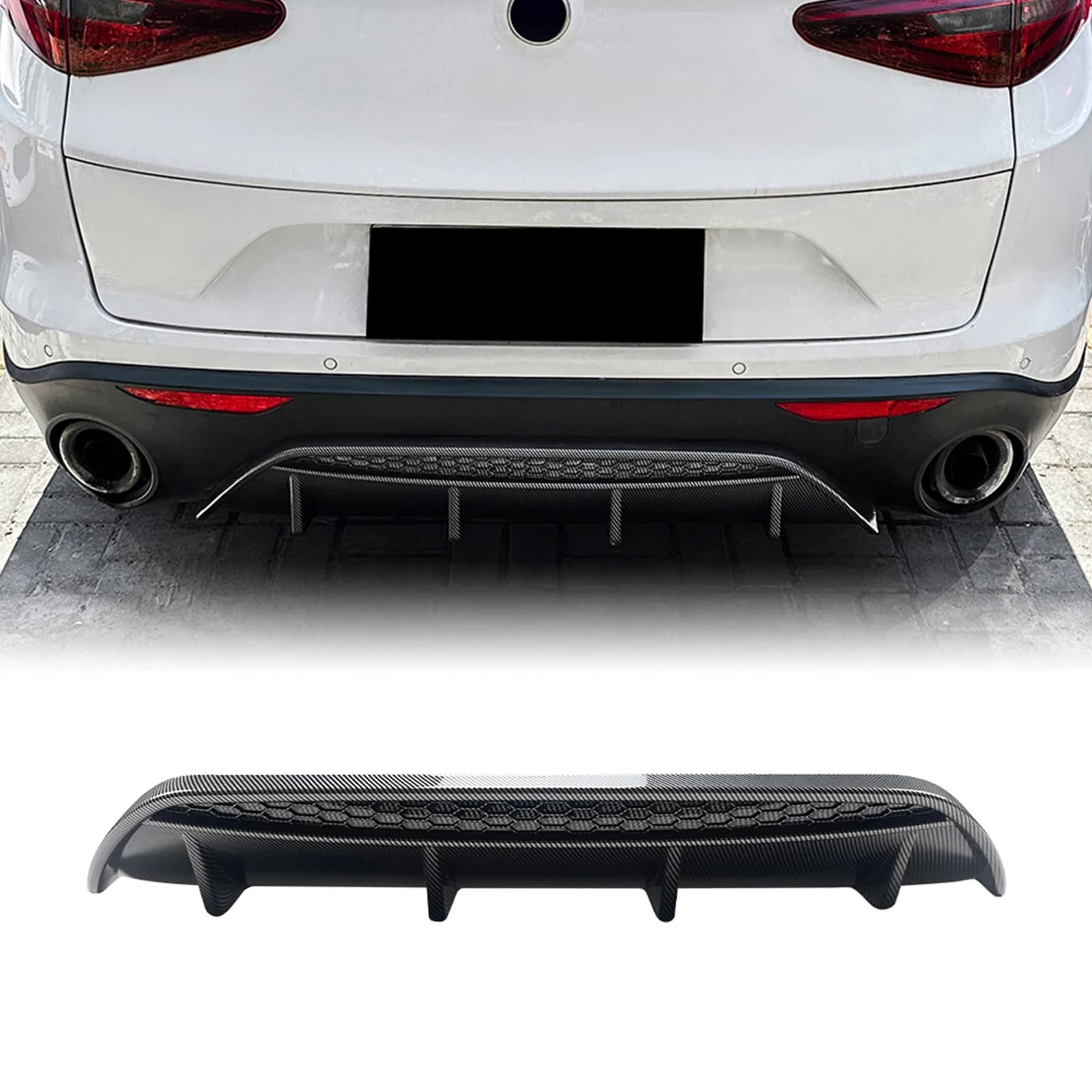 Per Alfa Romeo Stelvio 2017-24 Paraurti posteriore Diffusore Labbro In Fibra di Carbonio Look/Gloss Nero Coda Boot Spoiler Splitter Copertura Della Protezione