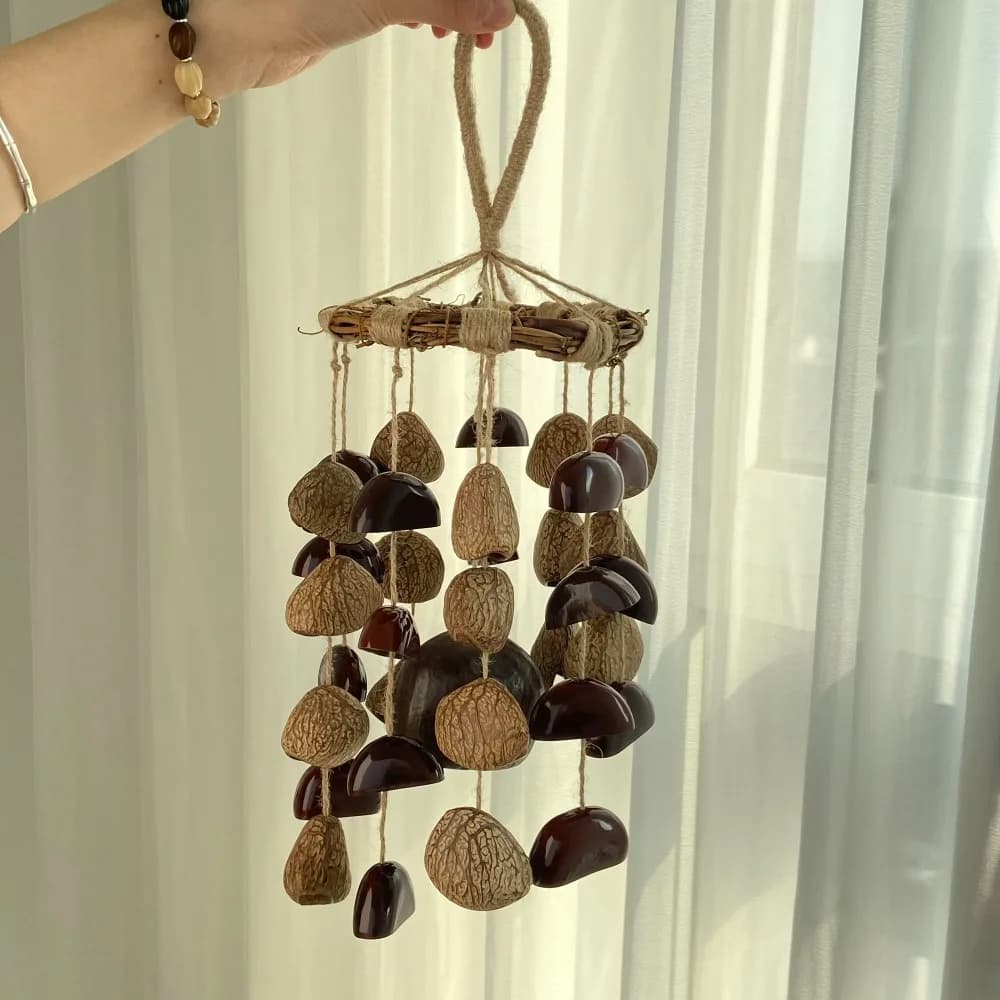 Handmade Natural Seed Pod Wind Chime Healing Ornament Meditation Hanging Bell Decor for Indoor Window Balcony Stress Relief