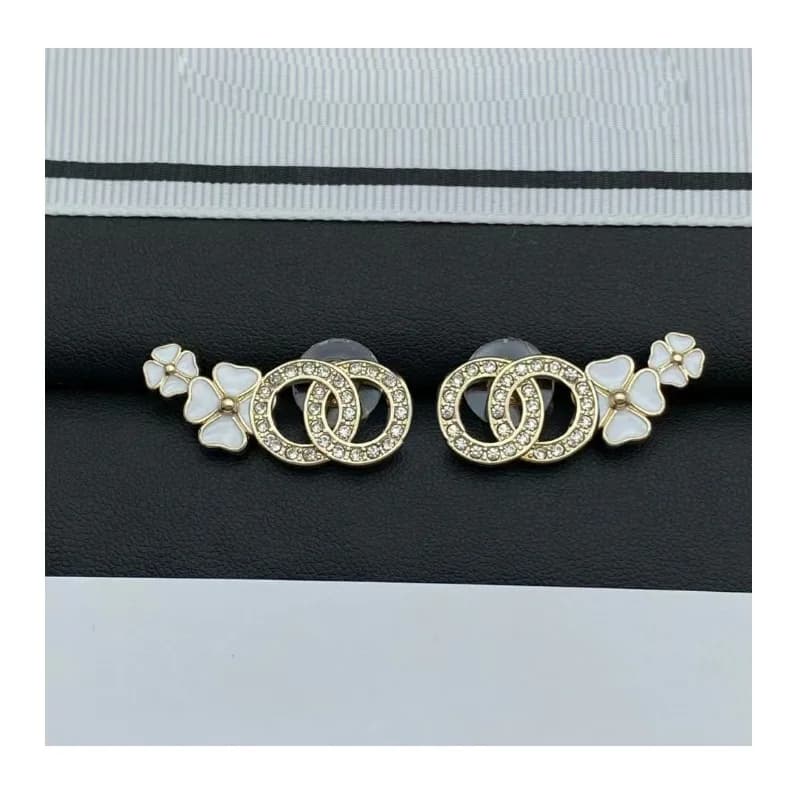 New Real Shot Double Four-leaf Clover Earrings, Silver Needle Women's Full Diamond Earrings