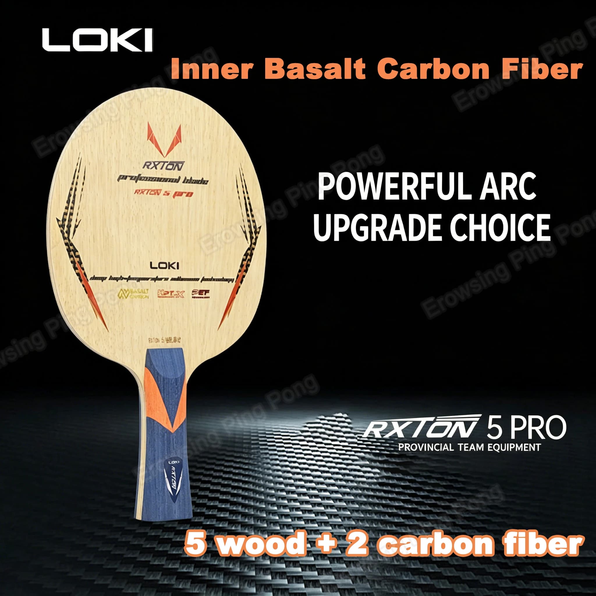 LOKI RXTON 5 PRO Table Tennis Blade Inner Basalt Carbon Fiber Ping Pong Paddle Professional Table Tennis Racket Arc Fast Attack