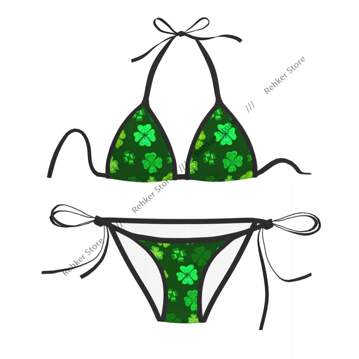 Sexy woman bikini swimsuit Swimwear with green clover leaf St Patricks Day