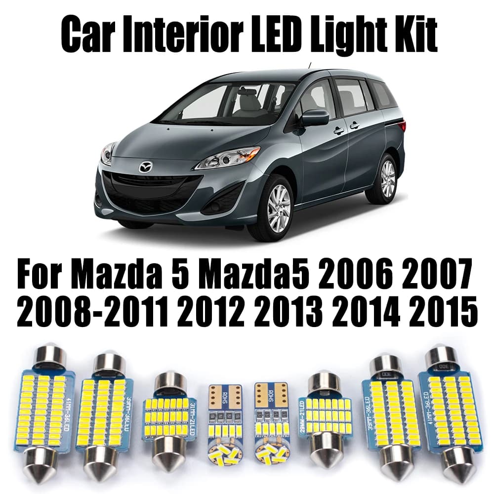 10Pcs LED Interior Trunk Light Kit For Mazda 5 Mazda5 2006 2007 2008- 2011 2012 2013 2014 2015 Car Lighting Canbus Map Dome Bulb