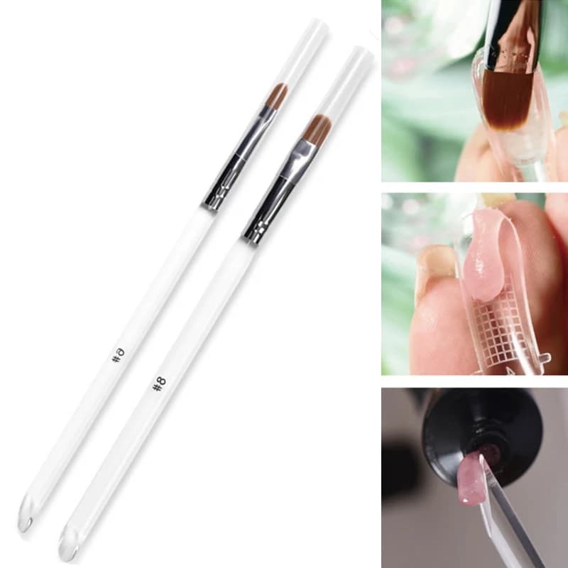 2 pezzi in acrilico # 6 # 8 Strumenti per Nail Art con Doppia Testa Trasparente, Pennello Gel a Testa Rotonda, Penna UV, Essenziali per Manicure Fai-da-Te