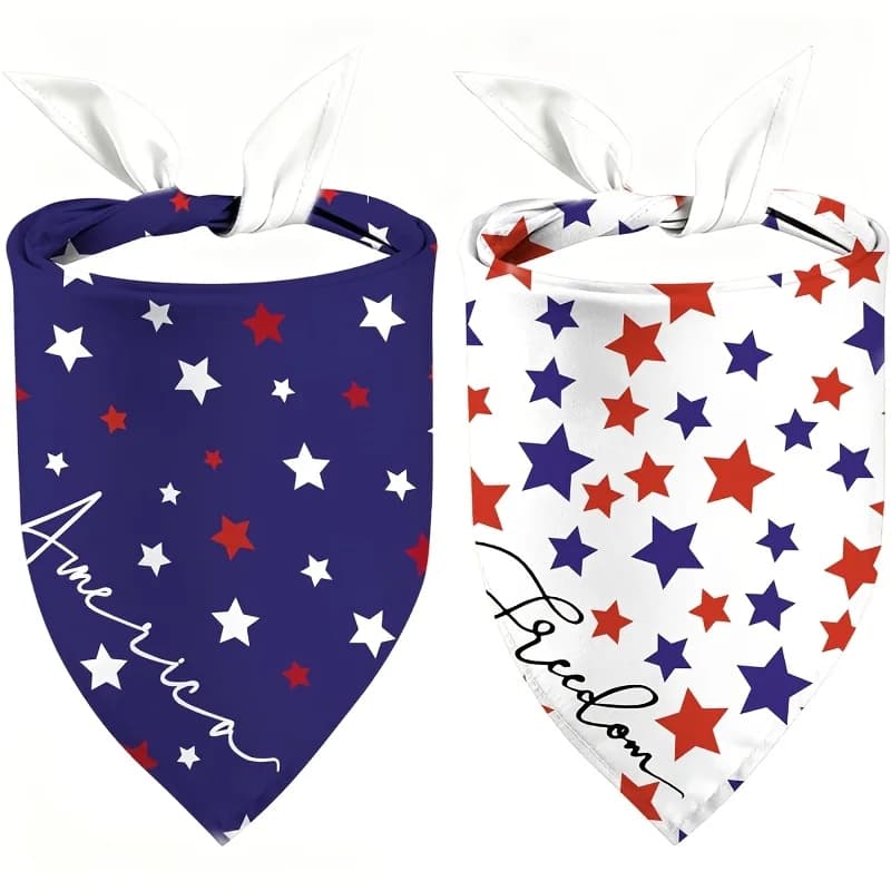 2 sets of 24.8 × 11 inch patriotic themed dog triangle scarves, Independence Day square scarves, American flag pet scarves, dog gifts, random colors