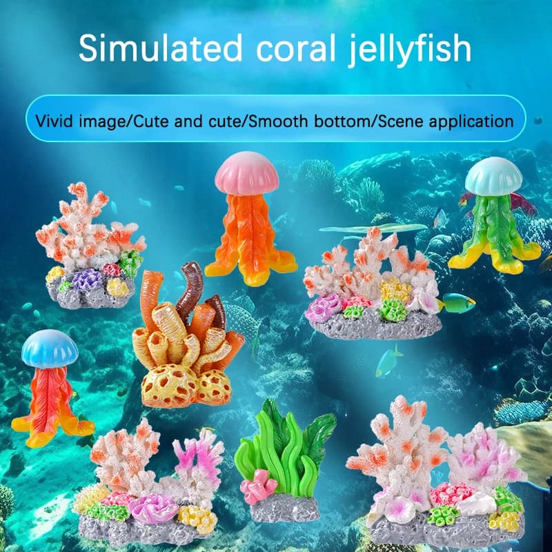 Mini accessori per acquari in resina Simpatiche piante colorate per acquario Decorazione Resina Reef Roccia Corallo artificiale Ornamento da tavolo