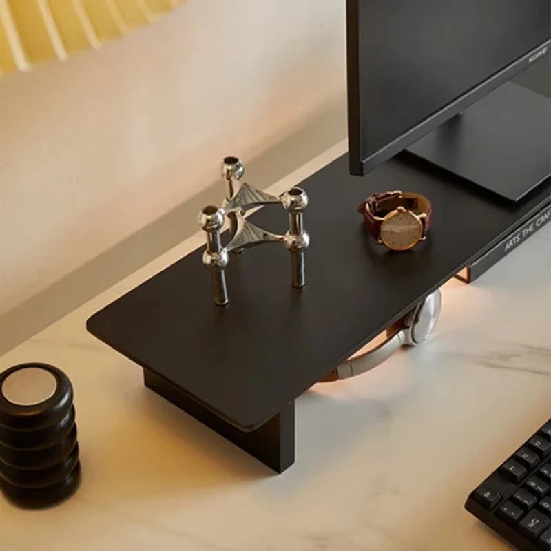 Black solid wood monitor base Increase office height Computer desk divider Organizing shelves Multifunction laptop support