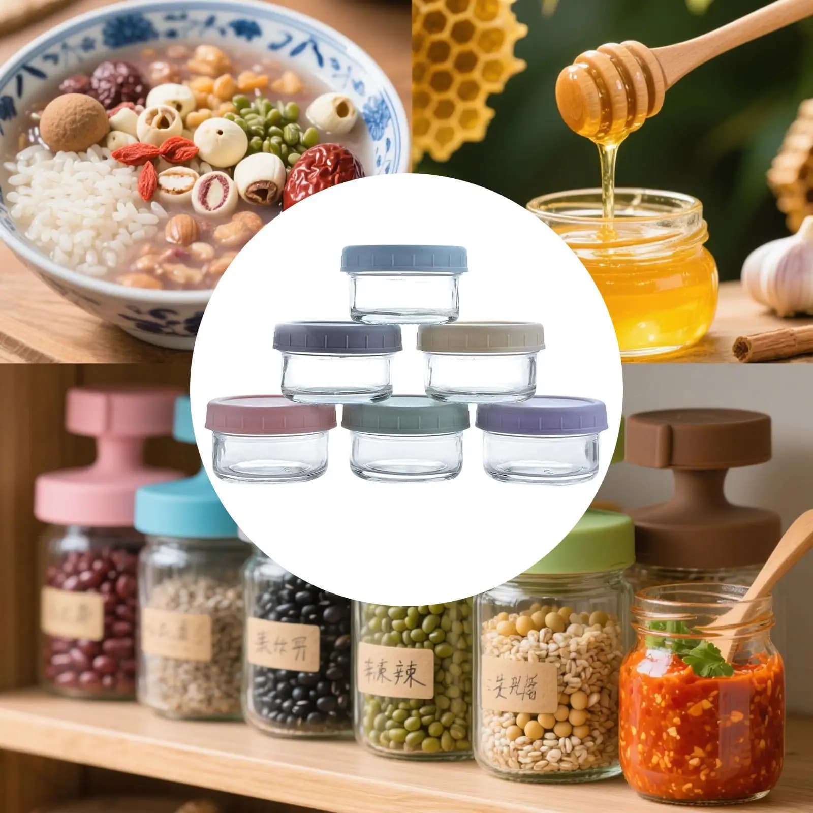 Mini Barattoli in Vetro con Coperchi Ermetici, Contenitori Rotondi Ricaricabili per Spezie, Salse e Conservazione Alimenti in Cucina