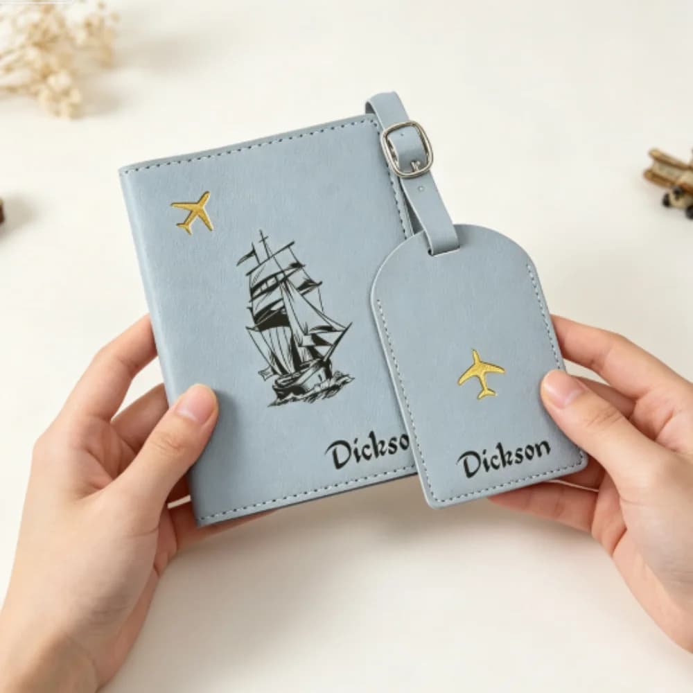 Custom Name Passport Holder & Luggage Tag Set, Exquisite Classic Leather Travel Kit, Romantic Meaningful Keepsake Gift