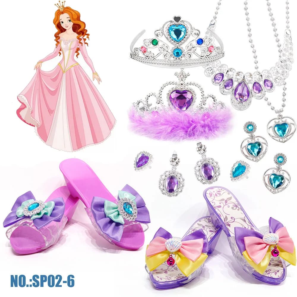Ragazza per bambini Principessa Casa da gioco Vestire Giocattolo Ragazza carina Accessori squisiti Tacchi alti Corona Collana Orecchini Giocattolo cosplay per feste