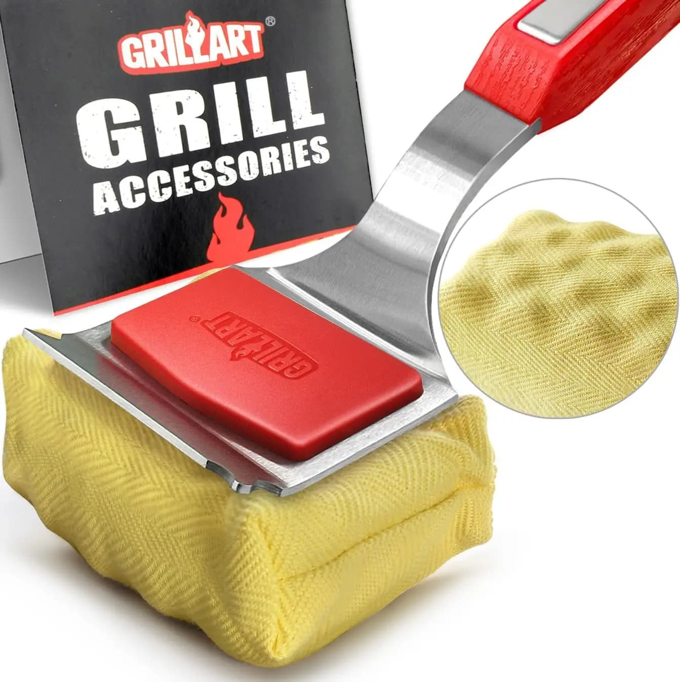 Spazzola per barbecue sicura senza setole con rotazione a 360° ° Testina di pulizia, raschietto per barbecue per griglie in ghisa e acciaio inossidabile, rosso