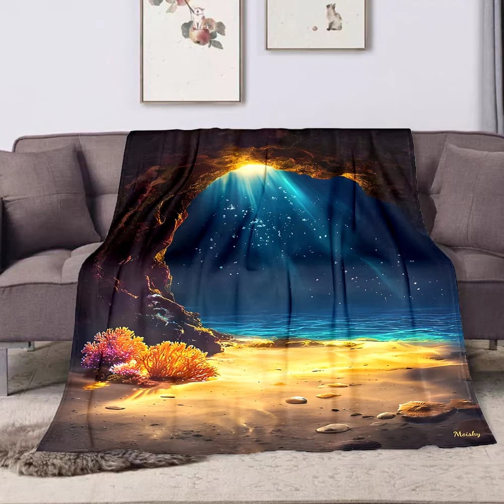 La luce solare penetra nella grotta sottomarina blu. Coperte calde per adulti e bambini, ideali per casa, viaggi e auto, morbide e confortevoli, adatte a tutte le stagioni.