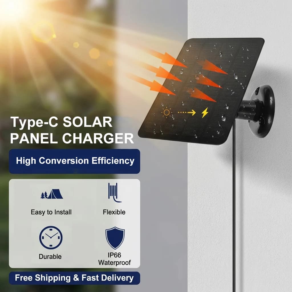 Pannello Solare Type-C 360 ° Supporto Girevole IP66 Impermeabile Resistente alle Intemperie Caricatore Esterno per Telecamera di Sicurezza