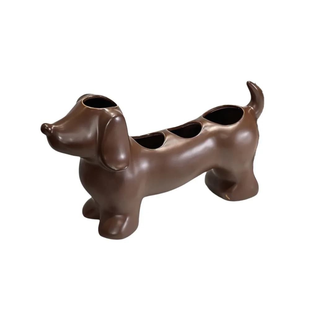 Portaspazzolino in Ceramica a Forma di Bassotto, Simpatico Portaspazzolino Decorativo a Forma di Cane, Base Salvaspazio per Spazzolino e Dentifricio, per Coppie